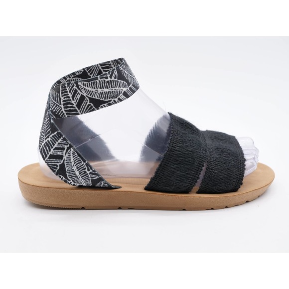 Muk Luks Womens 8 Sandals Black Stretch Fabric Ankle Strap Flat Open Toe Pull On - Picture 4 of 10